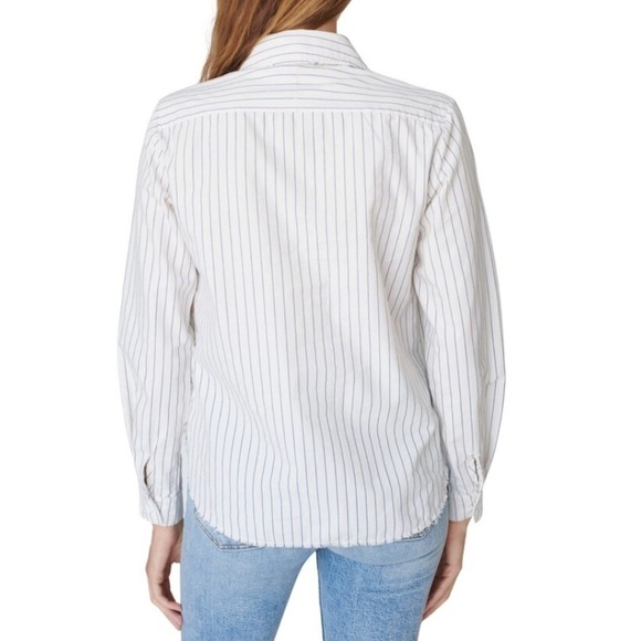 NWT Stateside Classic Cotton Poplin Button Down Shirt in Skinny Blue Stripe - Picture 2 of 7
